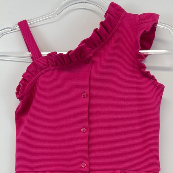 NWT Janie and Jack Girl 8 Pink Melon Textured Ruffle Shoulder Romper - Picture 7 of 8